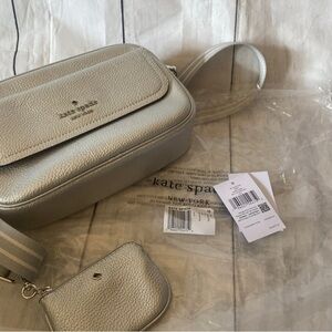 kate spade Silver Pebbled Leather Crossbody with Coin Pouch